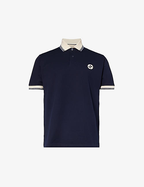GUCCI: Brand-patch contrast-trim stretch-cotton polo shirt