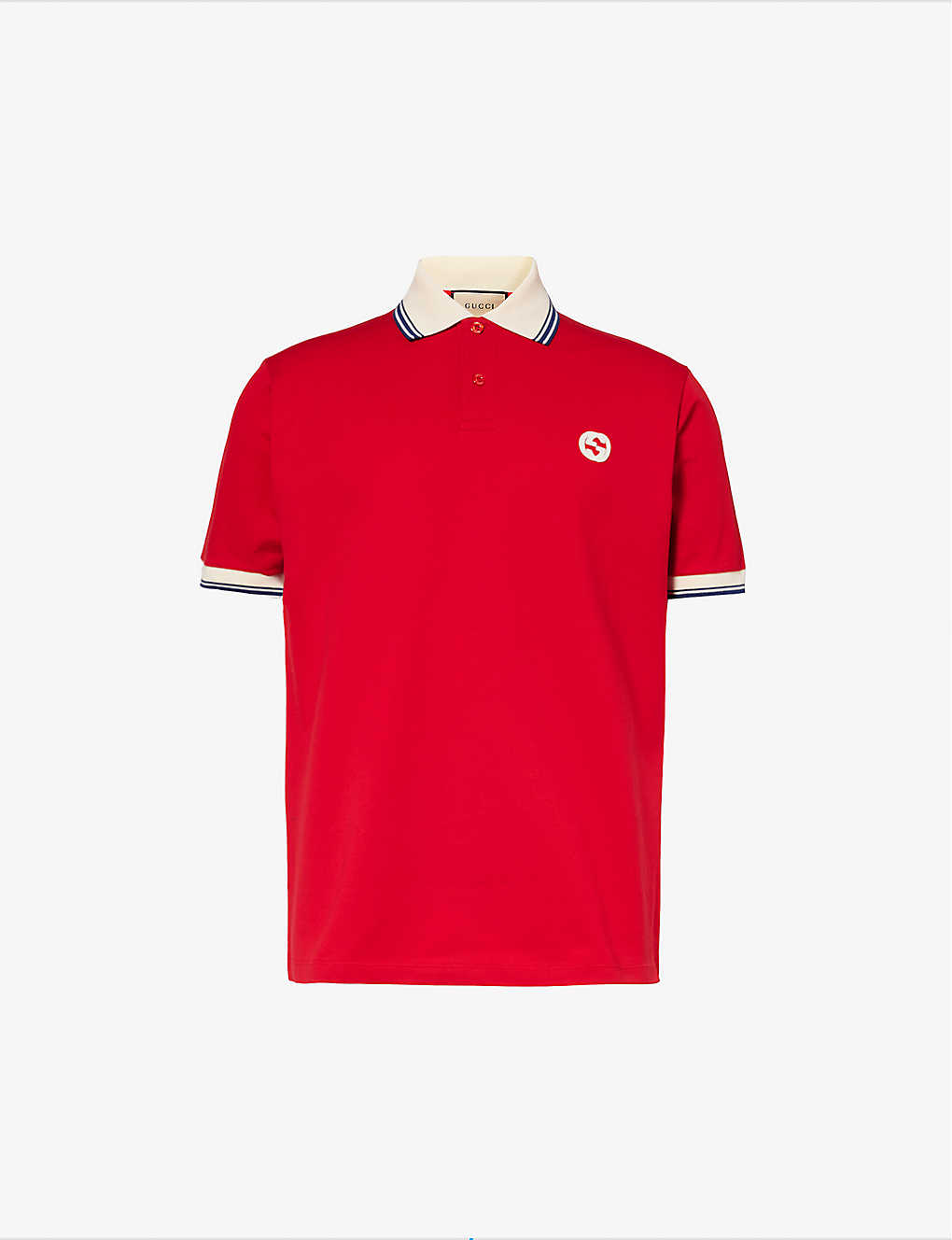 Shop Gucci Men's Live Red/mix Brand-appliqué Striped-trim Stretch-cotton Polo Shirt