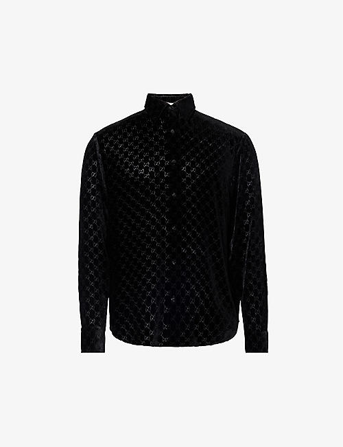 GUCCI: Monogrammed semi-sheer regular-fit velvet silk-blend shirt