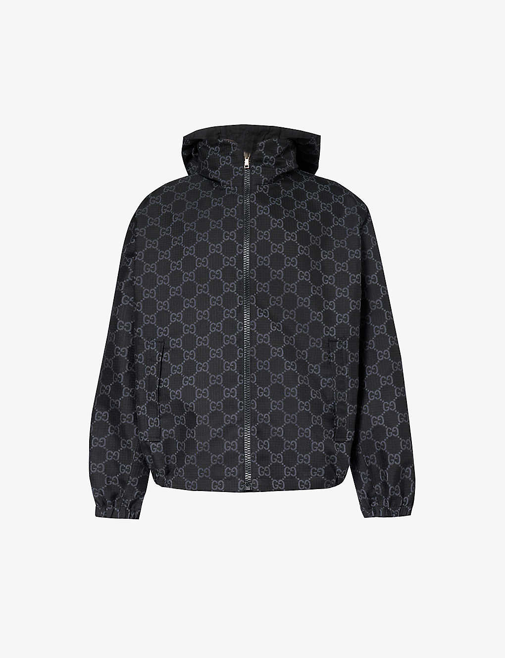 Gucci Monogrammed Funnel-neck Shell Hooded Blouson Jacket In Black/mix