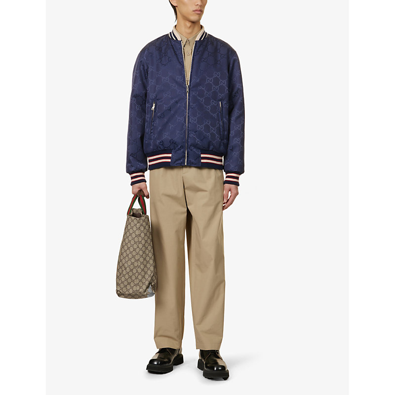 Shop Gucci Men's Tide/mix Gg-pattern Reversible Woven Varsity Jacket