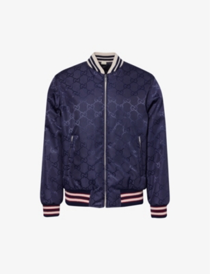 Shop Gucci Men's Tide/mix Gg-pattern Reversible Woven Varsity Jacket