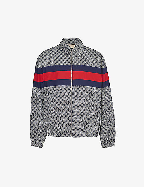 GUCCI: Monogram-pattern spread-collar cotton jacket