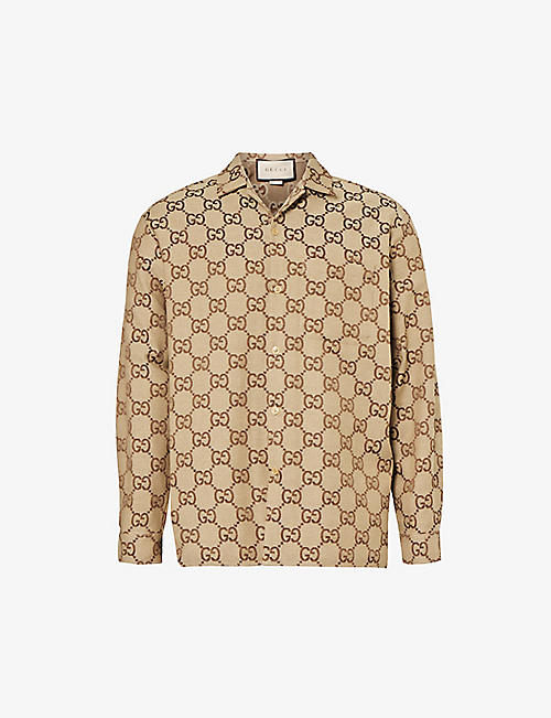 GUCCI: Monogram-pattern camp-collar relaxed-fit cotton-blend shirt