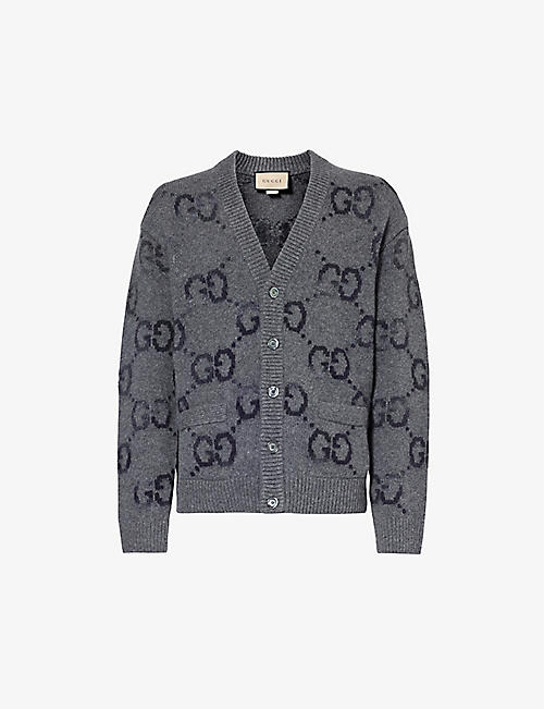 GUCCI: GG logo-intarsia regular-fit wool-blend cardigan