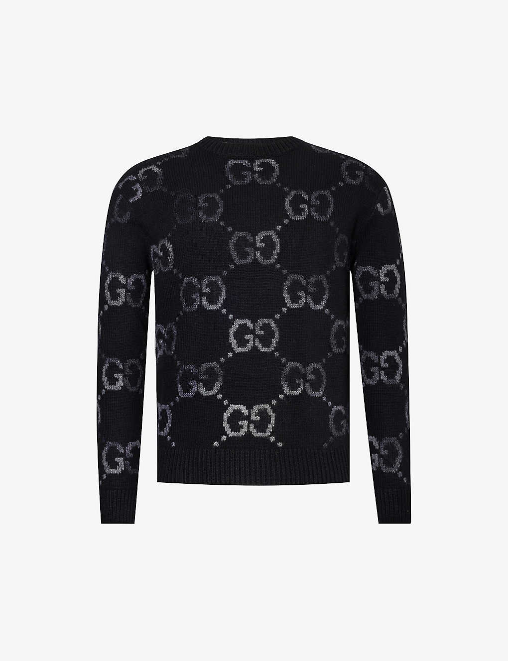Gucci Monogram-pattern Ribbed-trim Wool-blend Knitted Jumper In Black
