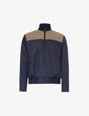 Shop Gucci Monogram-panel Funnel-neck Shell Jacket In Caspian/mix
