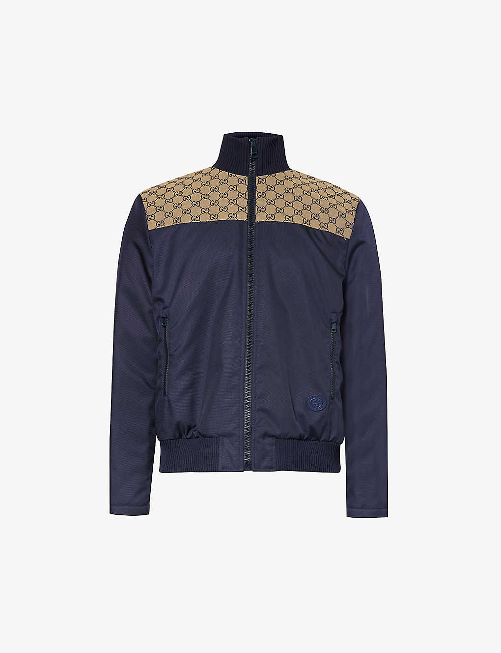 Gucci Monogram-panel Funnel-neck Shell Jacket In Caspian/mix