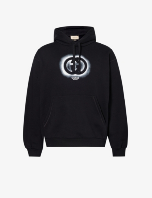 Shop Gucci Mens Black/mc Logo-print Drawstring Cotton-jersey Hoody