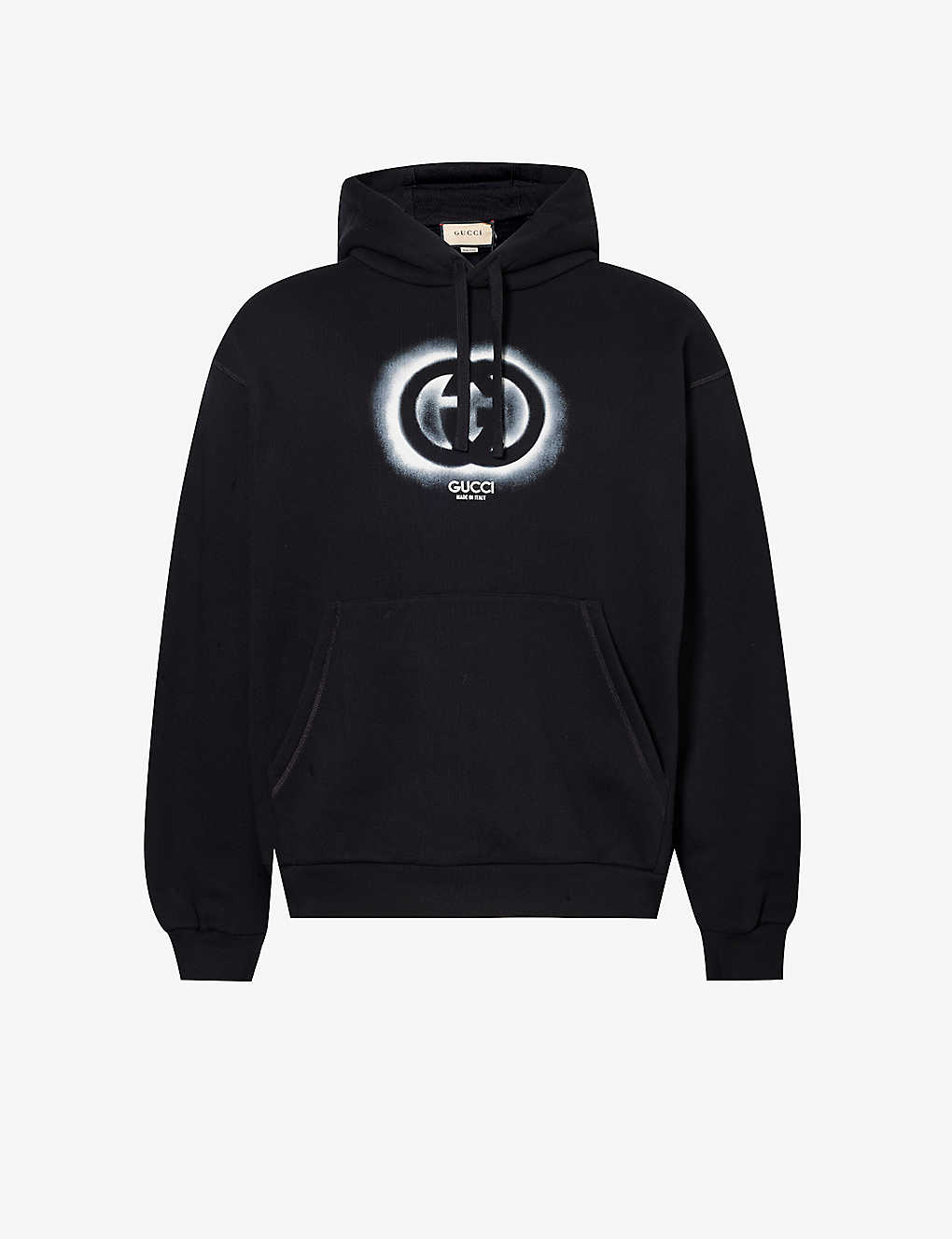 Shop Gucci Logo-print Drawstring Cotton-jersey Hoody In Black/mc