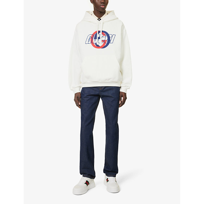 Shop Gucci Men's Sunlight/mc/mix Brand-embroidered Printed Relaxed-fit Cotton-jersey Hoody In Yellow