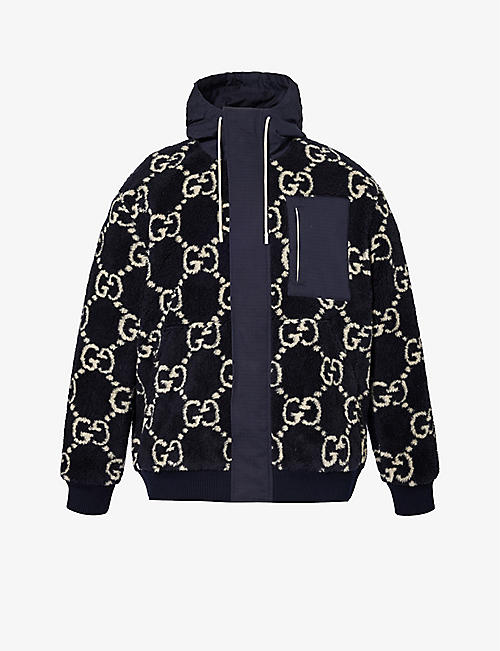GUCCI: Monogram-patterned funnel-neck wool-blend jacket