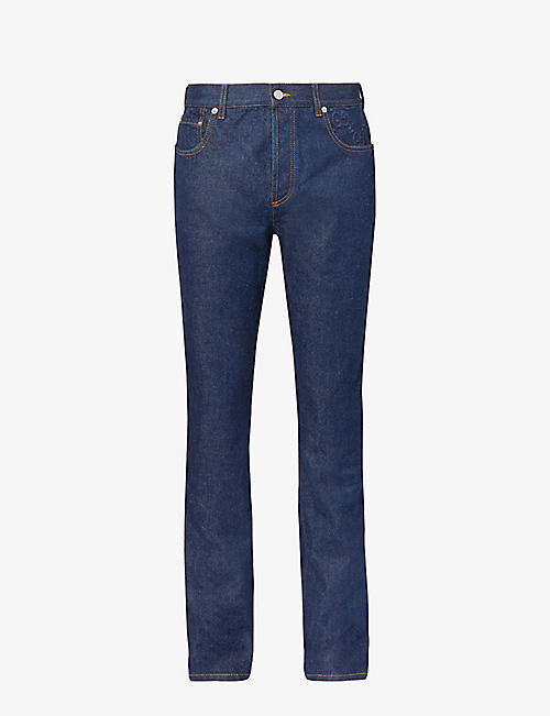GUCCI: Brand-embossed mid-rise straight-leg jeans