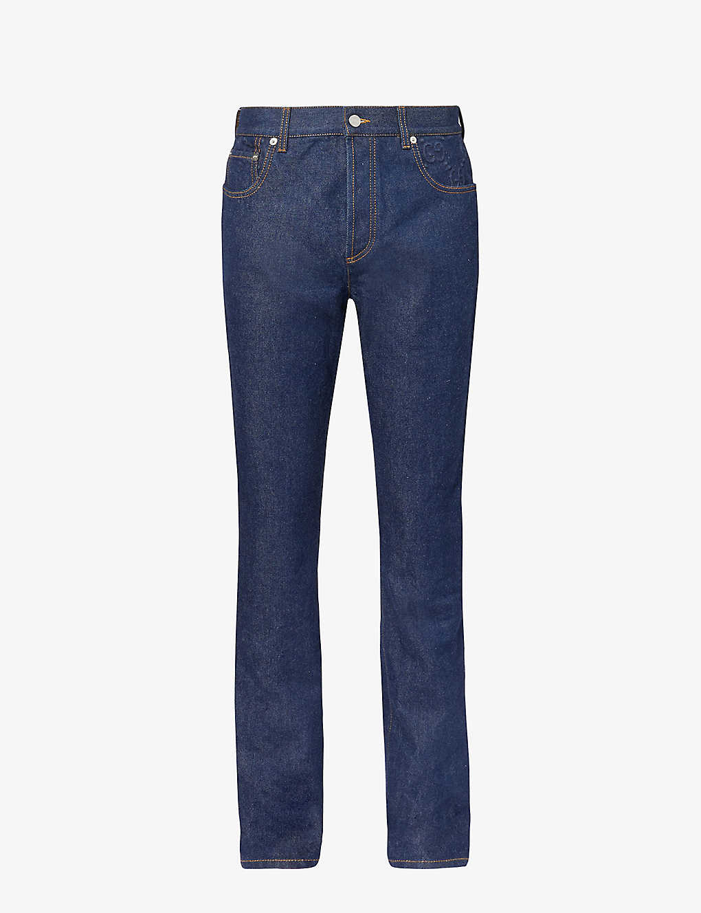 Gucci Mens Dark Blue Brand-embossed Mid-rise Straight-leg Jeans