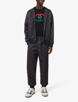 Shop Gucci Mens Grey/dark Grey/mc Monogrammed Contrast-trim Stretch-woven Hooded Jacket