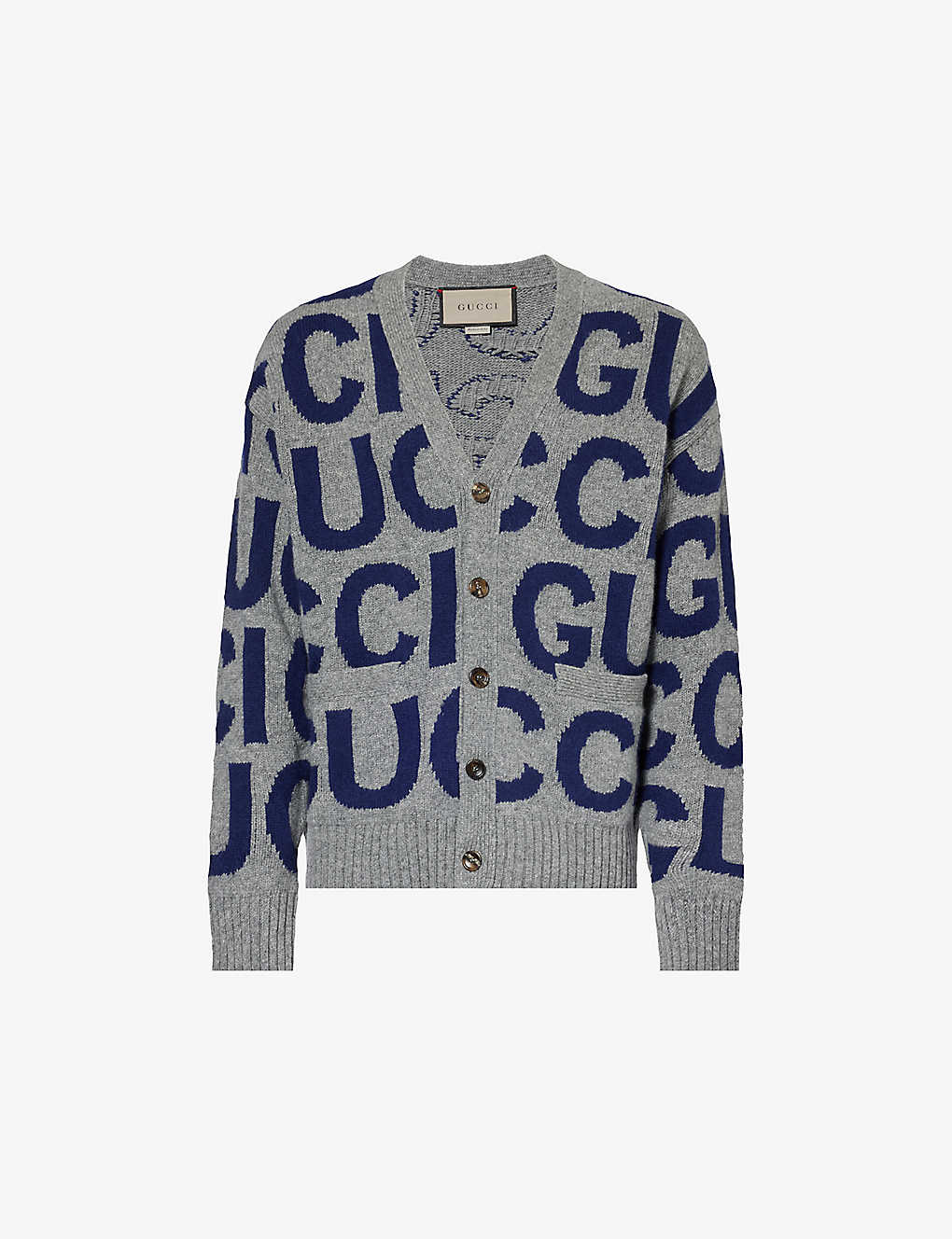 Shop Gucci Logo-intarsia Relaxed-fit Wool-knit Cardigan In Multi-coloured