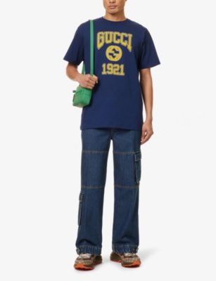 Shop Gucci Men's Inchiostro/mc Logo-print Crewneck Cotton-jersey T-shirt