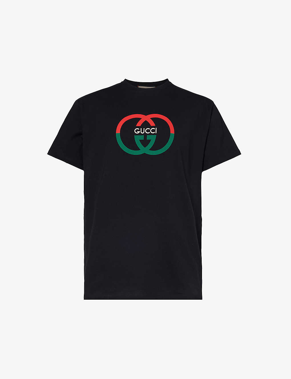 Shop Gucci Men's Black/mc Interlocking G-print Crewneck Cotton-jersey T-shirt