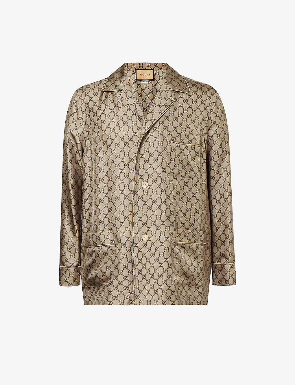 Shop Gucci Men's Beige/ebony/mc Monogram-print Relaxed-fit Silk Shirt In Brown