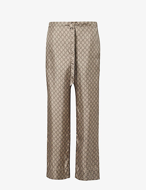GUCCI: Monogram-patterned wide-leg relaxed-fit silk trousers