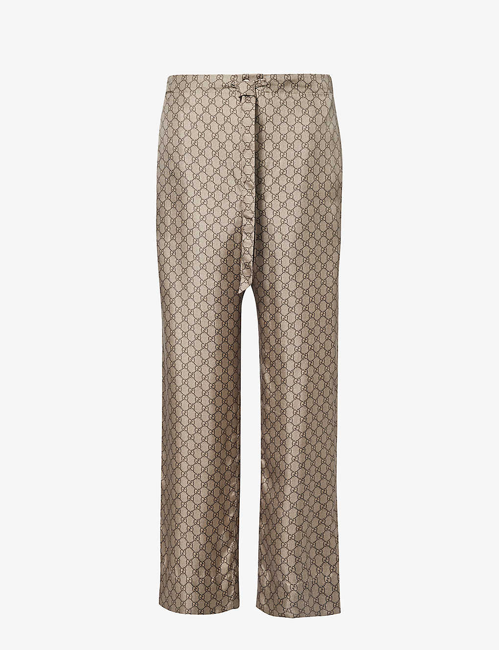 Gucci Monogram-patterned Wide-leg Relaxed-fit Silk Trousers In Beige/ebony/mc