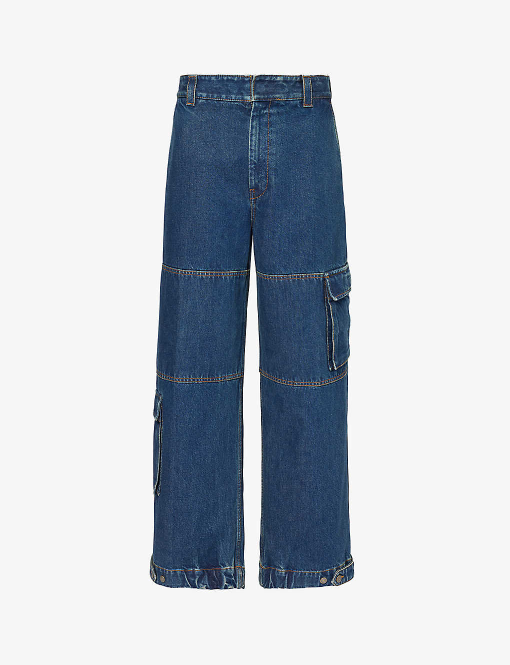 Shop Gucci Cargo Wide-leg Relaxed-fit Jeans In Blue