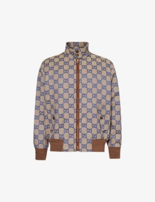 Gucci Monogram-pattern Relaxed-fit Cotton-blend Jacket In Beige/blue/mix