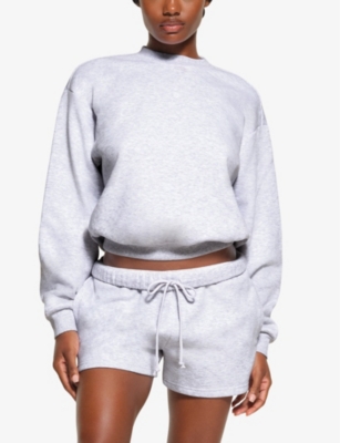 Shop Skims Womens Light Heather Grey Round-neck Cotton-blend Sweatshirt