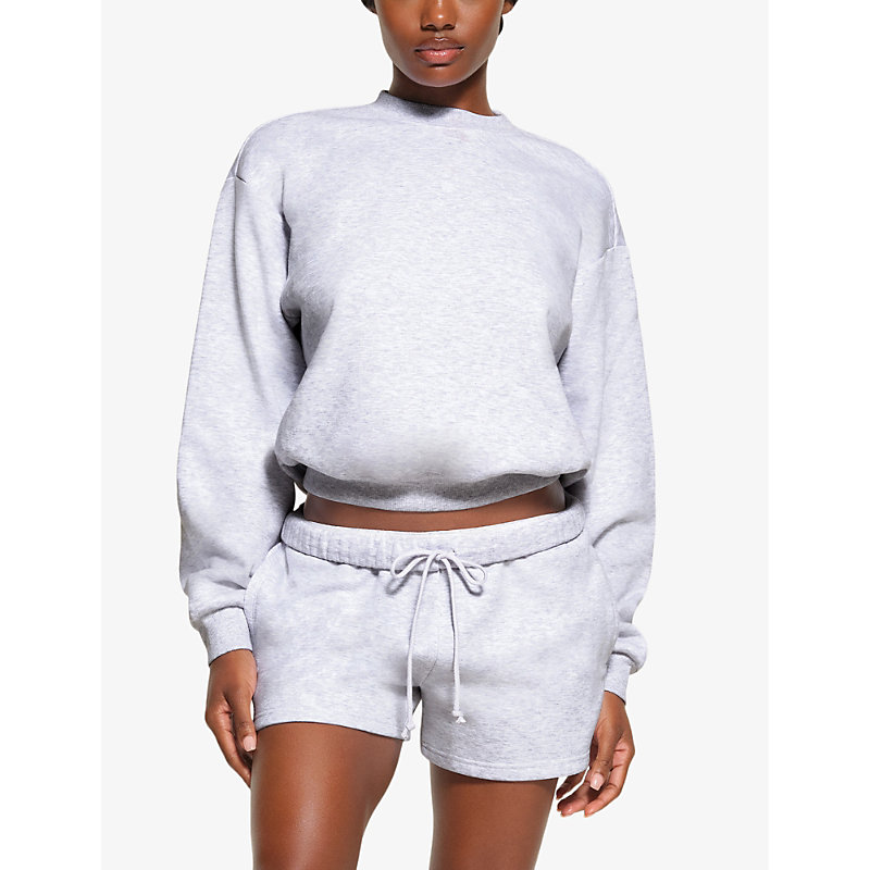Shop Skims Round-neck Cotton-blend Sweatshirt In Grey
