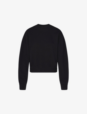 Skims Black Cotton Fleece Classic Crewneck Sweatshirt In Black