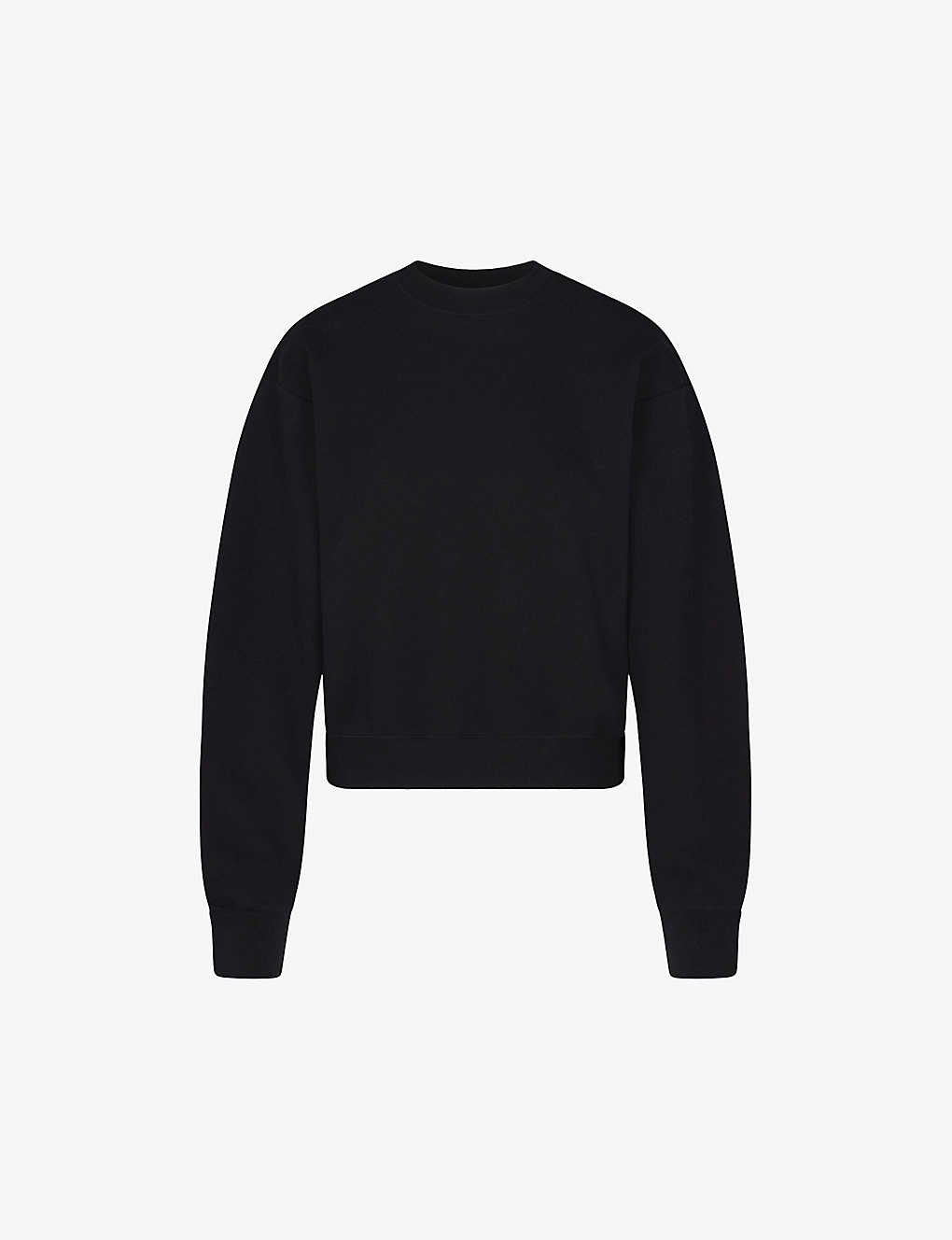 Shop Skims Women's Onyx Round-neck Cotton-blend Sweatshirt In Black
