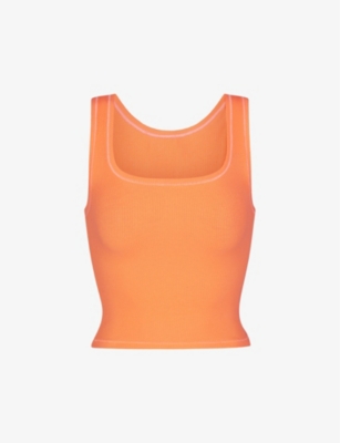 Shop Skims Women's Apricot Cotton Rib Scoop-neck Stretch-cotton Tank Tops