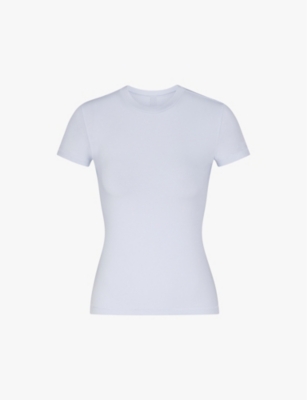 Skims Off-white Cotton Jersey T-shirt In Periwinkle