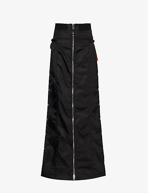 GUCCI: Brand-tab high-rise shell maxi skirt