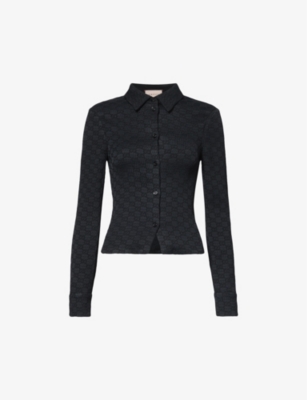 GUCCI: Monogram-pattern slim-fit stretch-woven blouse