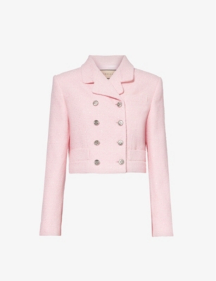 Shop Gucci Womens Classic Pink Collared Cropped Cotton-blend Jacket