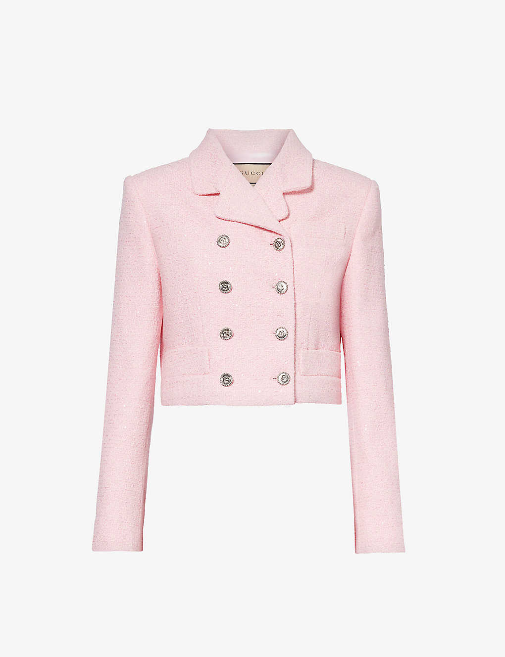 Shop Gucci Women's Classic Pink Collared Cropped Cotton-blend Jacket