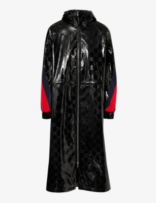 GUCCI: Monogram-pattern side-stripe shell coat