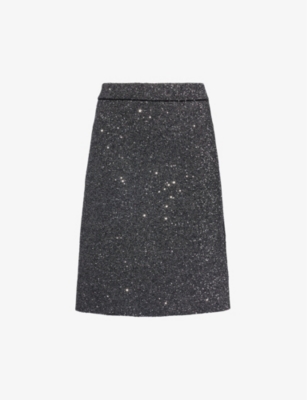 Gucci Womens Black Silver Metallic-thread Sequin-embellished Woven Skirt