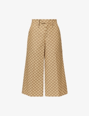 GUCCI: GG canvas wide-leg cropped cotton trousers