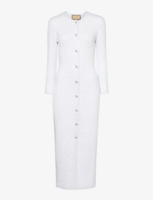 Gucci Womens White Rock Round-neck Sequin-embellished Knitted Midi Dress