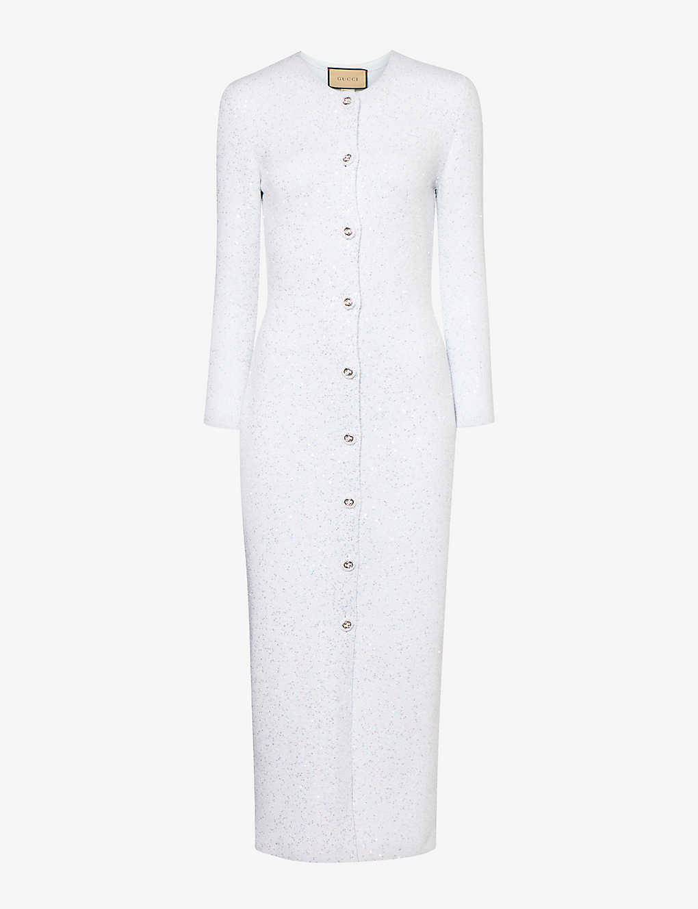 Gucci Womens White Rock Round-neck Sequin-embellished Knitted Midi Dress