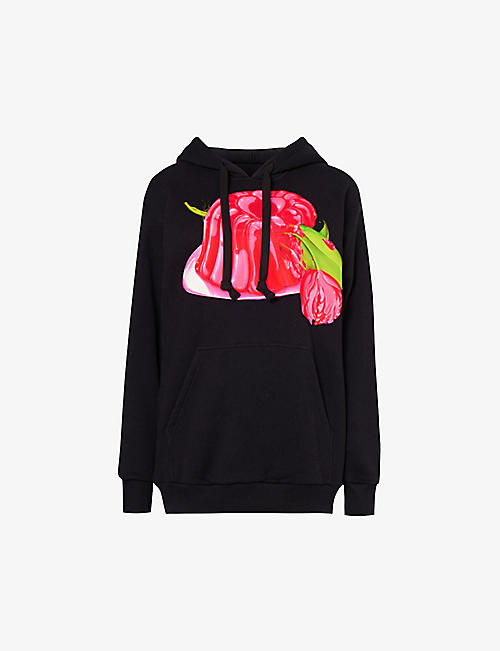 GUCCI: Graphic-print ribbed-trim cotton-jersey hoody