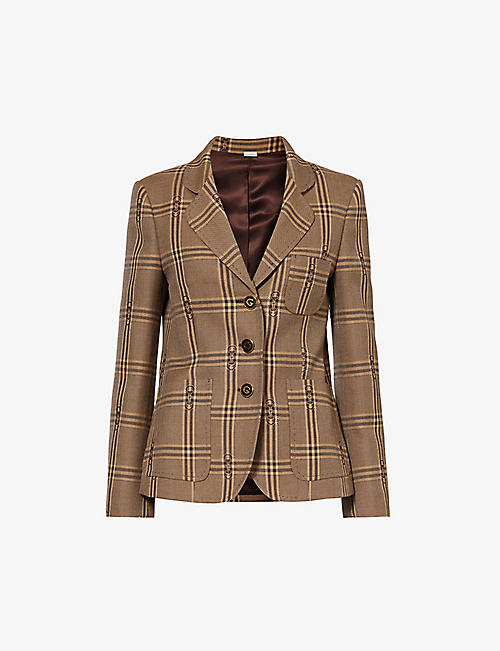 GUCCI: Single-breasted checked wool blazer