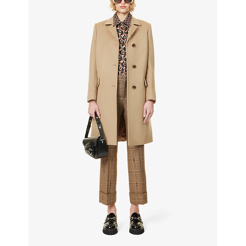 Shop Gucci Womens Vintage Camel Single-breasted Wool Coat