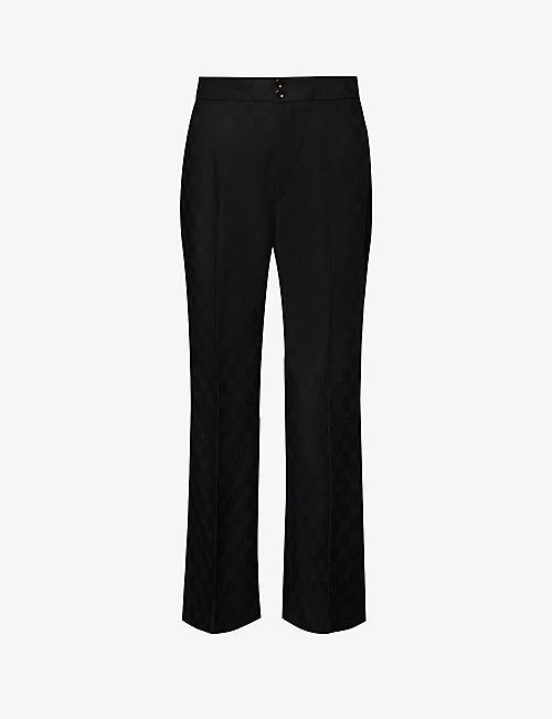 GUCCI: Brand-print flared-leg mid-rise wool trousers