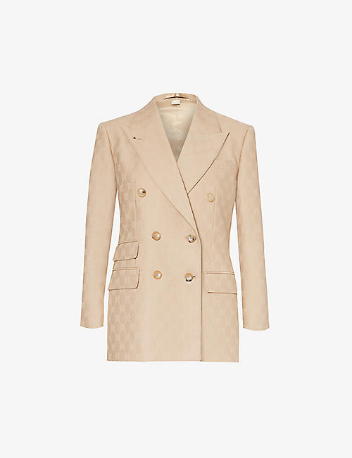 GUCCI: Monogram-pattern double-breasted wool jacket