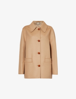 Gucci Single-breasted Wool Coat In Brown