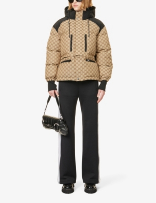 Shop Gucci Women's Camel Ebony Mix High-neck Monogram-pattern Cotton-blend Down Jacket In Brown