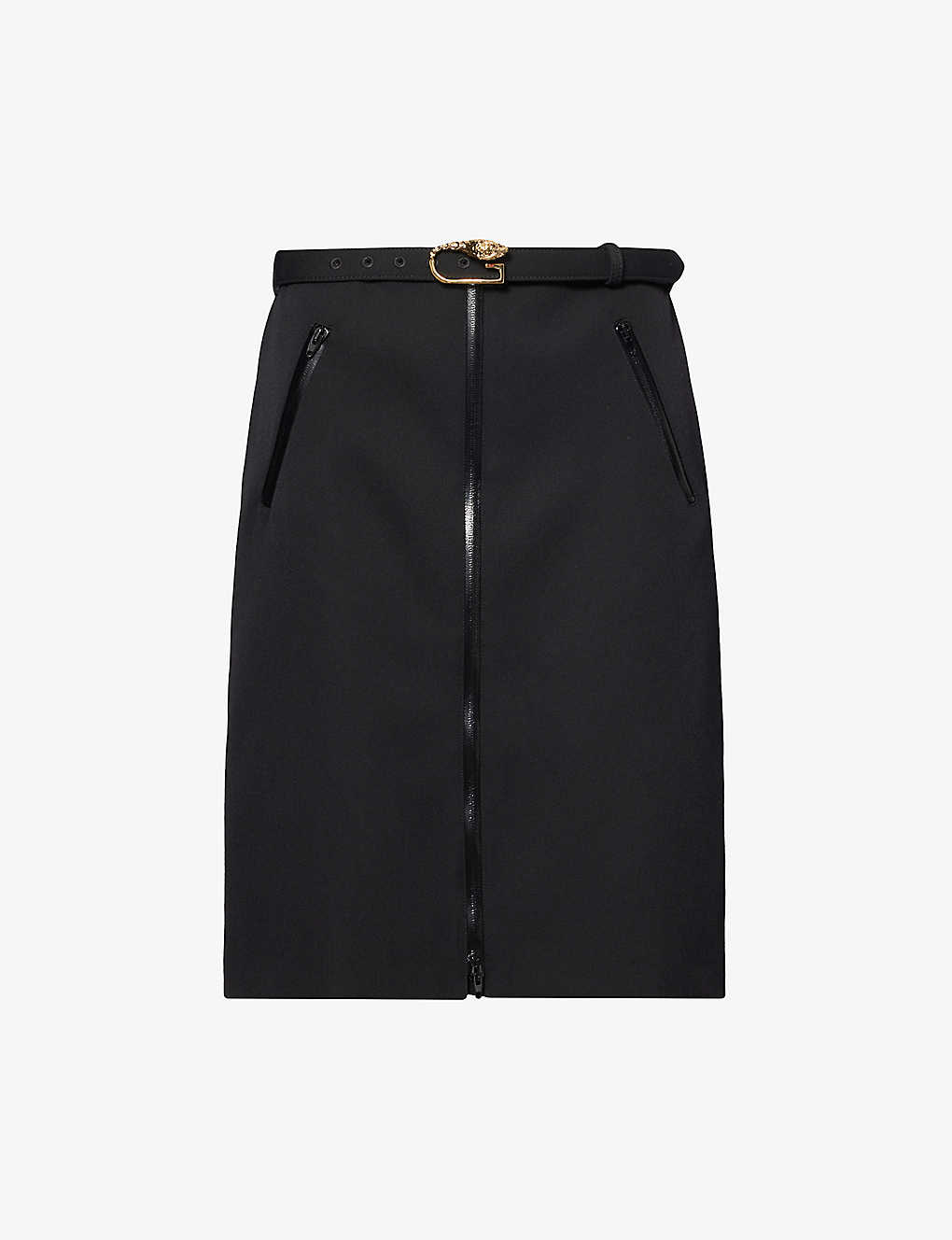 Gucci Womens Black Detachable-belt Mid-rise Slim-fit Stretch-wool Midi Skirt